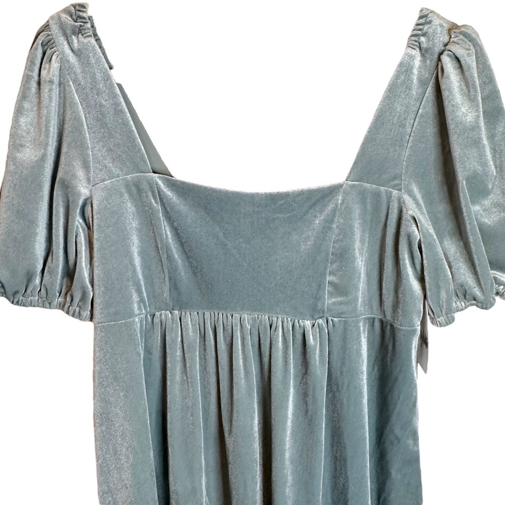 Vylette Winter Solstice Velvet Puff-Sleeve Babydoll Dress NWT Large Aqua - Picture 8 of 13